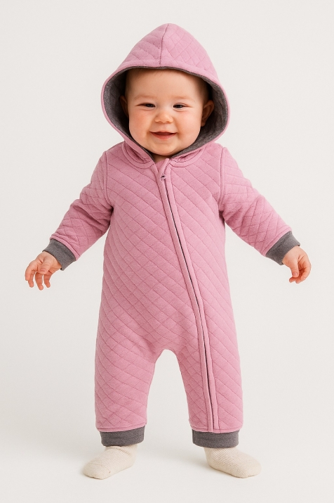 Бебешки гащеризон дълъг ръкав момиче, розов цвят