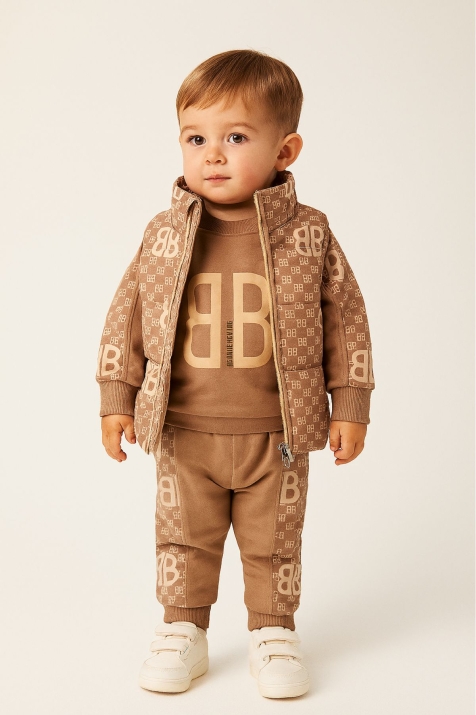 Детски комплект за момче с дълъг ръкав 3 части, кафяв цвят