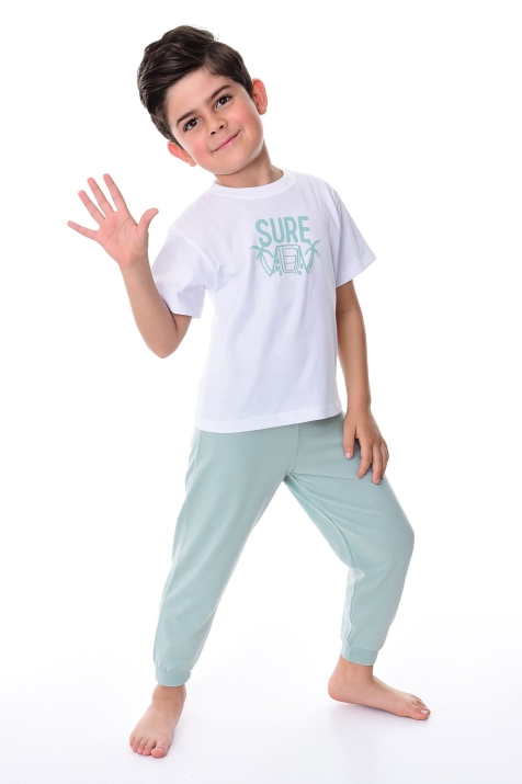 Детска пижама за момче с къс ръкав, бял цвят