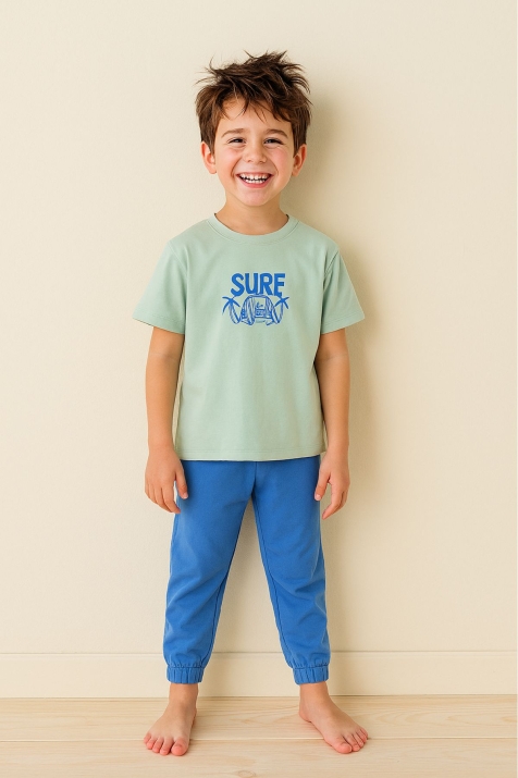 Детска пижама за момче с къс ръкав, зелен цвят