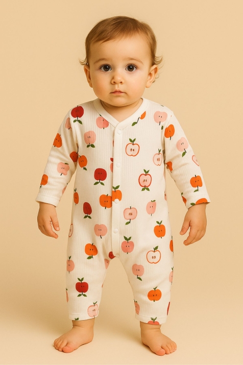 Бебешки гащеризон за момиче с дълъг ръкав, цвят екрю