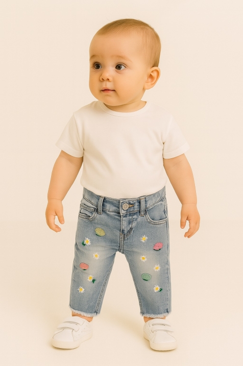 Бебешки дънки момиче на цветя, син цвят