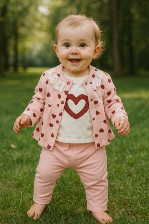 Бебешки комплект за момиче с дълъг ръкав 3 части, светло розов цвят 