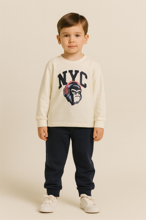 Детска блуза за момче с дълъг ръкав, цвят екрю