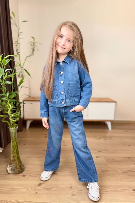 Детски дънки за момиче, син цвят