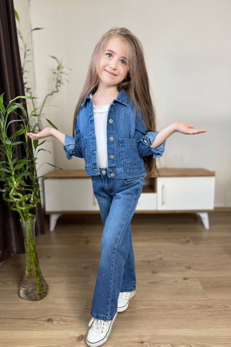 Детско деним яке за момиче, син цвят