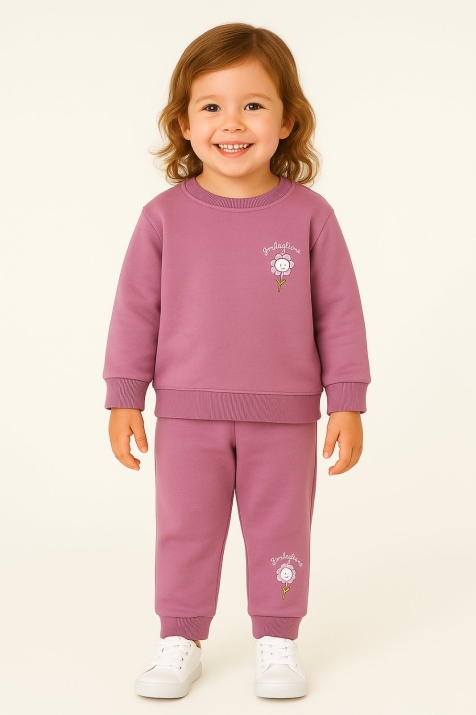 Детски комплект за момиче с дълъг ръкав, тъмно лилав цвят