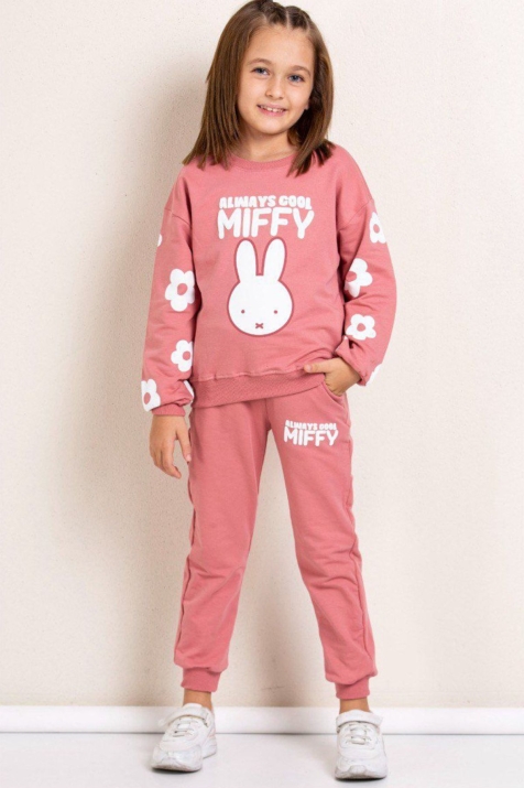 Детски комплект за момиче с дълъг ръкав, тъмно розов цвят