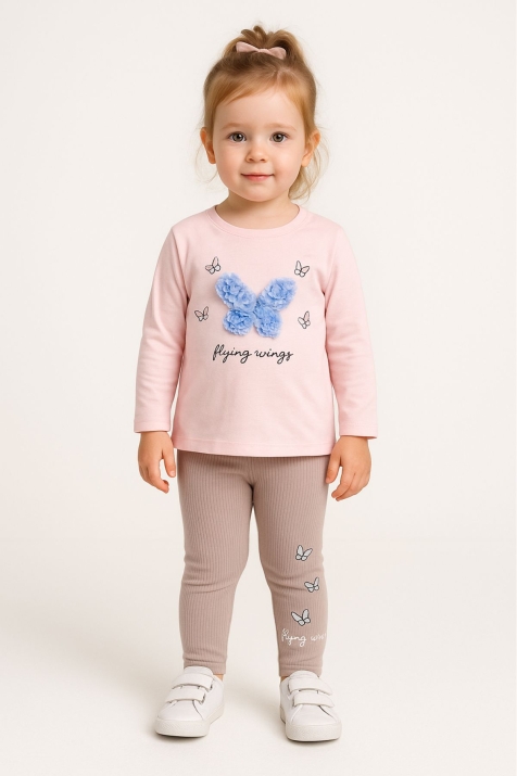 Детски комплект за момиче с дълъг ръкав, розов цвят