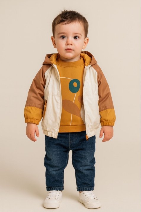 Бебешки комплект за момче дълъг ръкав 3 части, кафяв цвят