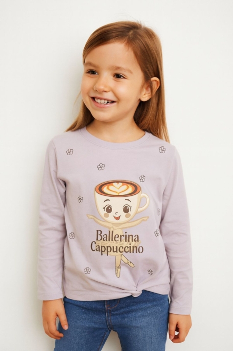 Детска блуза за момиче с дълъг ръкав, светло лилав цвят