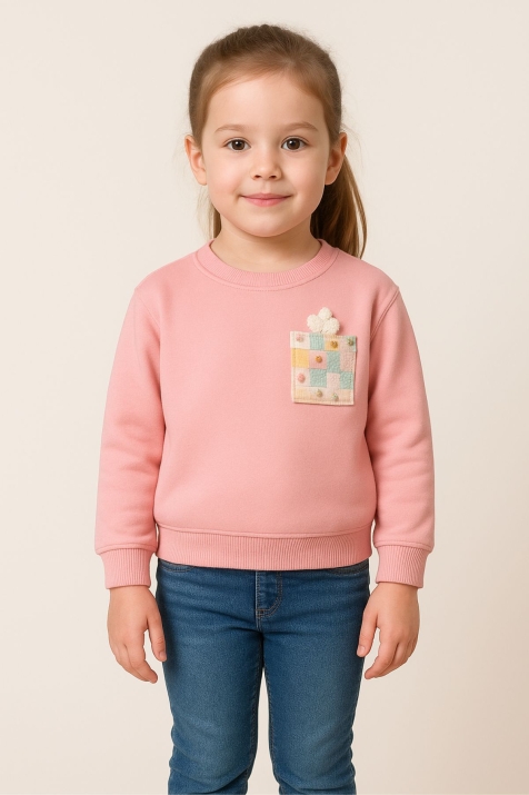 Детска блуза за момиче с дълъг ръкав, розов цвят