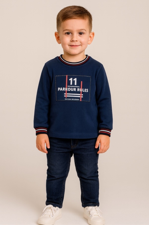  Детска блуза за момче с дълъг ръкав, тъмно син цвят  