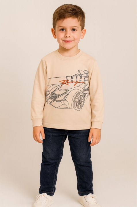 Детска блуза за момче с дълъг ръкав, бежов цвят