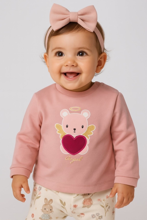 Детска блуза за момиче с дълъг ръкав, розов цвят  