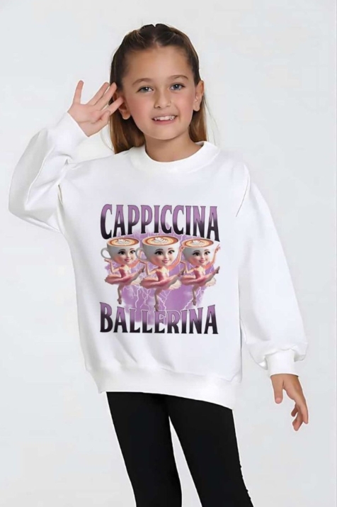 Детска блуза за момиче с дълъг ръкав, цвят екрю