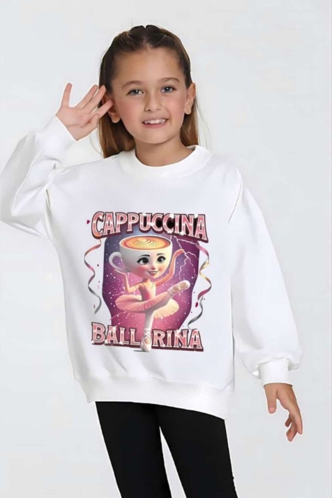 Детска блуза за момиче с дълъг ръкав, цвят екрю