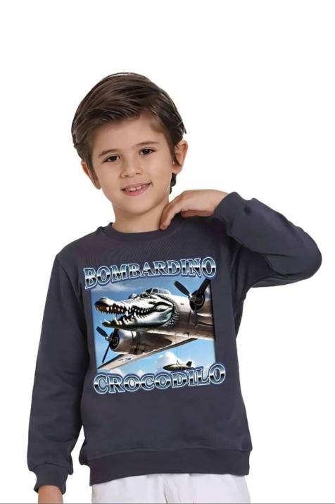 Детска блуза за момче с дълъг ръкав, тъмно сив цвят  