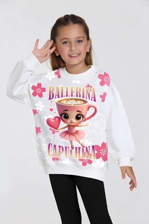 Детска блуза за момиче с дълъг ръкав, цвят екрю