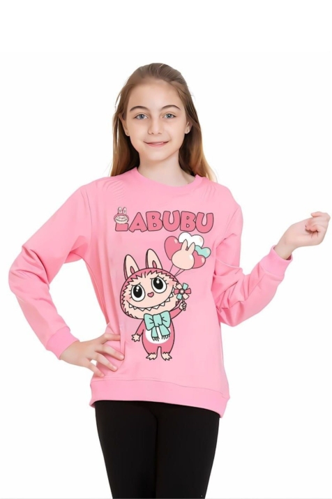 Детска блуза за момиче с дълъг ръкав, розов цвят