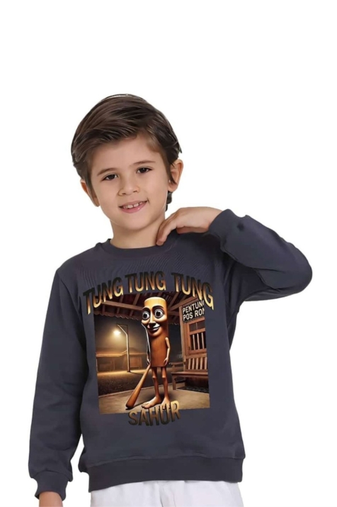 Детска блуза за момче с дълъг ръкав, тъмно сив цвят  