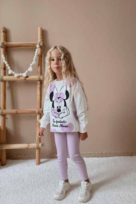 Детски комплект за момиче с дълъг ръкав, лилав цвят