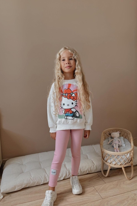  Детски комплект за момиче с дълъг ръкав, розов цвят