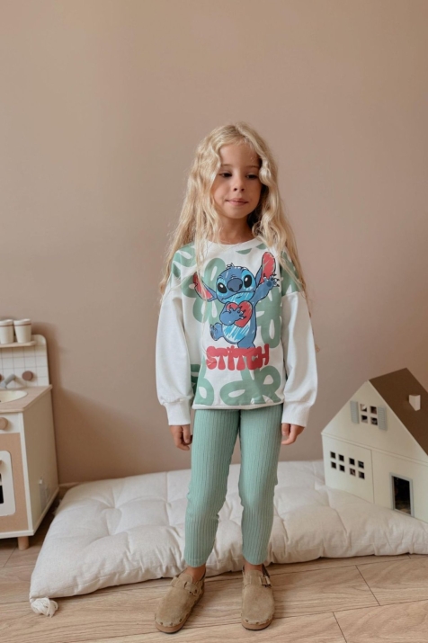 Детски комплект за момиче с дълъг ръкав, зелен цвят
