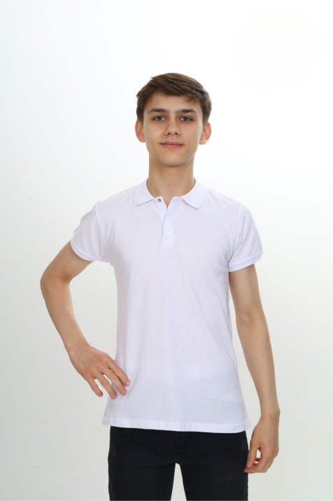 Детска тениска за момче с якичка, бял цвят  