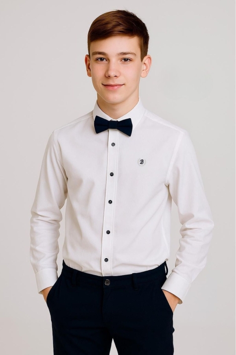 Детска риза за момче с дълъг ръкав,бял цвят