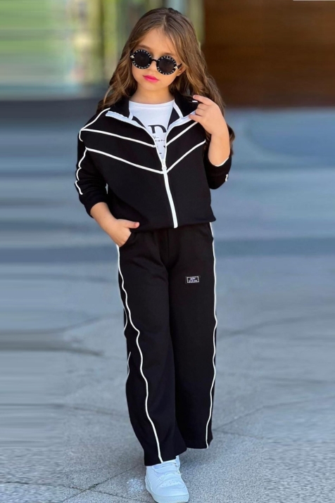 Спортен комплект за момиче 3 части, черен цвят 