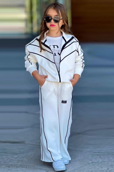 Спортен комплект за момиче 3 части, цвят екрю