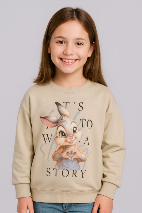 Детска блуза за момиче с дълъг ръкав, бежов цвят