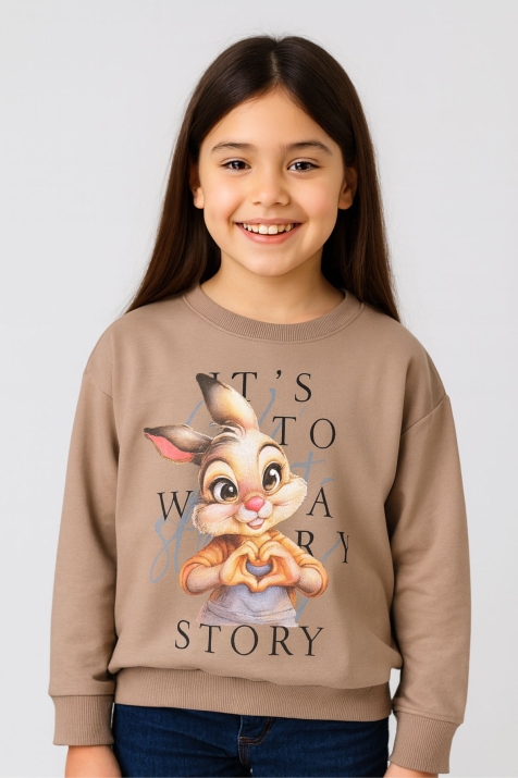 Детска блуза за момиче с дълъг ръкав, кафяв цвят