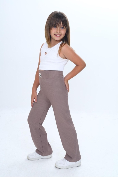 Детски спортен панталон за момиче, светло кафяв цвят