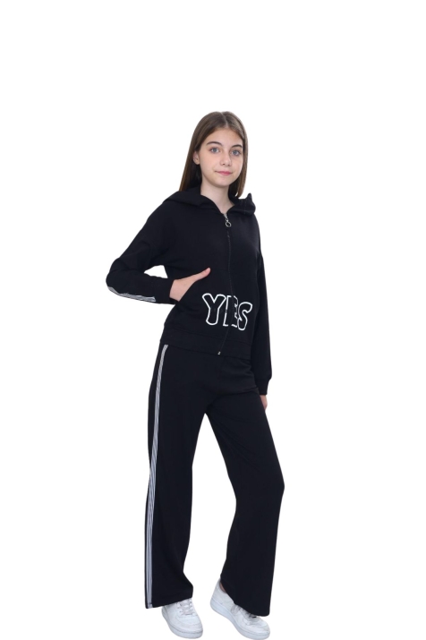 Детски спортен екип за момиче с дълъг ръкав, черен цвят