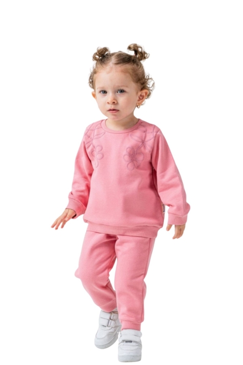 Детски комплект за момиче с дълъг ръкав, розов цвят