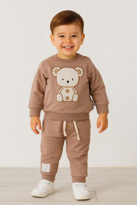 Детски комплект за момче с дълъг ръкав, кафяв цвят