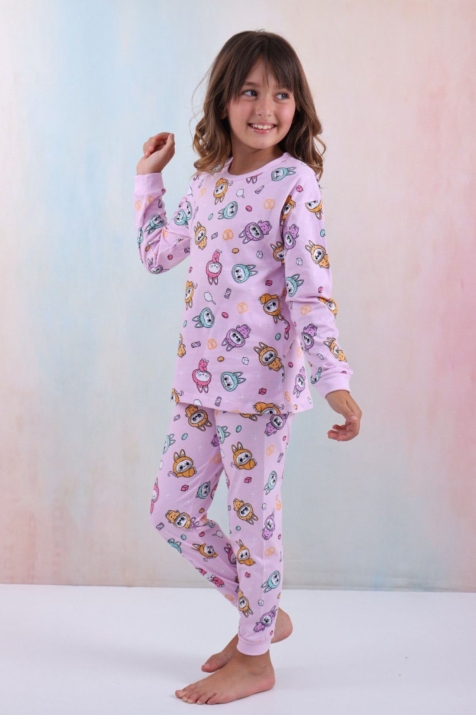 Детска пижама за момиче с дълъг ръкав, розов цвят