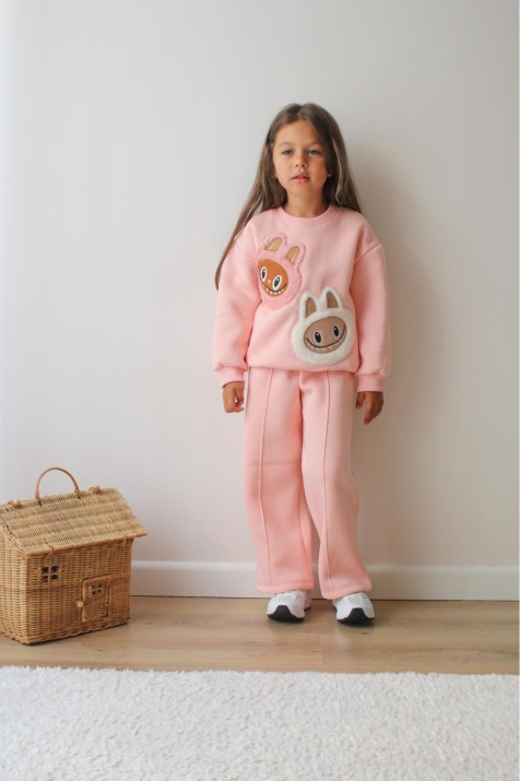 Детски ватиран комплект за момиче с дълъг ръкав, розов цвят