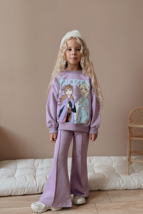 Детски комплект за момиче с дълъг ръкав, лилав цвят