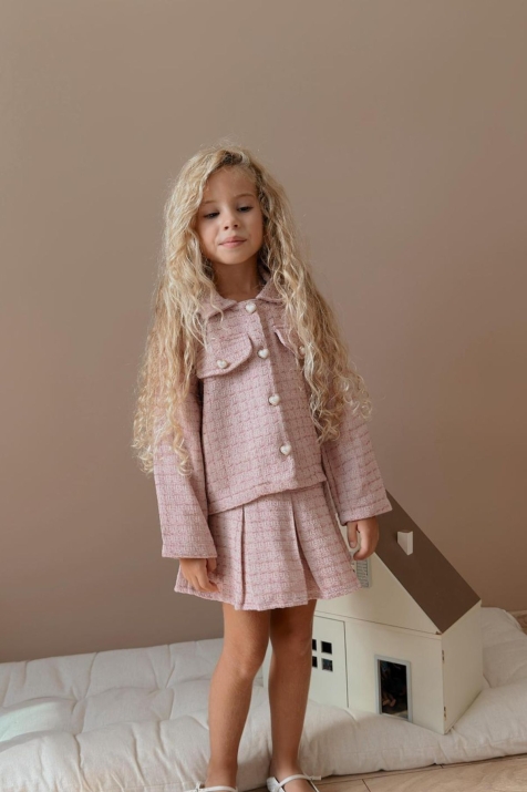 Детски комплект за момиче с дълъг ръкав, розов цвят