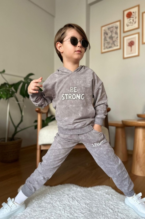 Детски комплект за момче с дълъг ръкав, сив цвят 