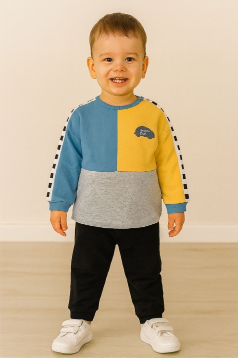 Детски комплект за момче с дълъг ръкав, син цвят