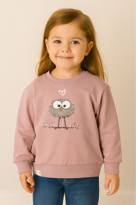 Детска блуза за момиче с дълъг ръкав, тъмно лилав цвят