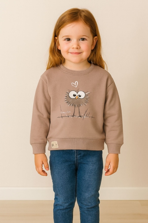 Детска блуза за момиче с дълъг ръкав, кафяв цвят