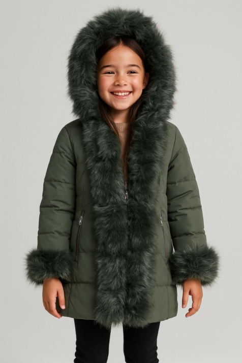 Детско зимно яке за момиче, зелено цвят 
