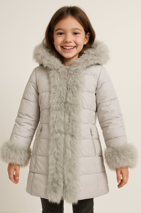 Детско зимно яке за момиче, бежов цвят