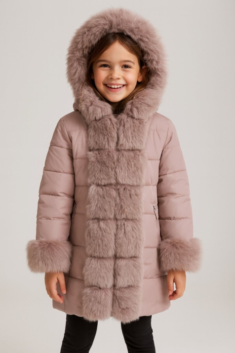 Детско зимно яке за момиче, розов цвят   