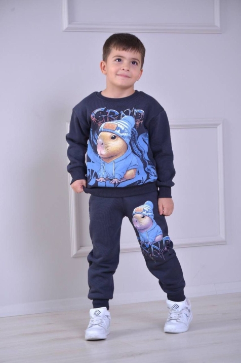 Детски комплект вата за момче с дълъг ръкав, тъмно сив цвят
